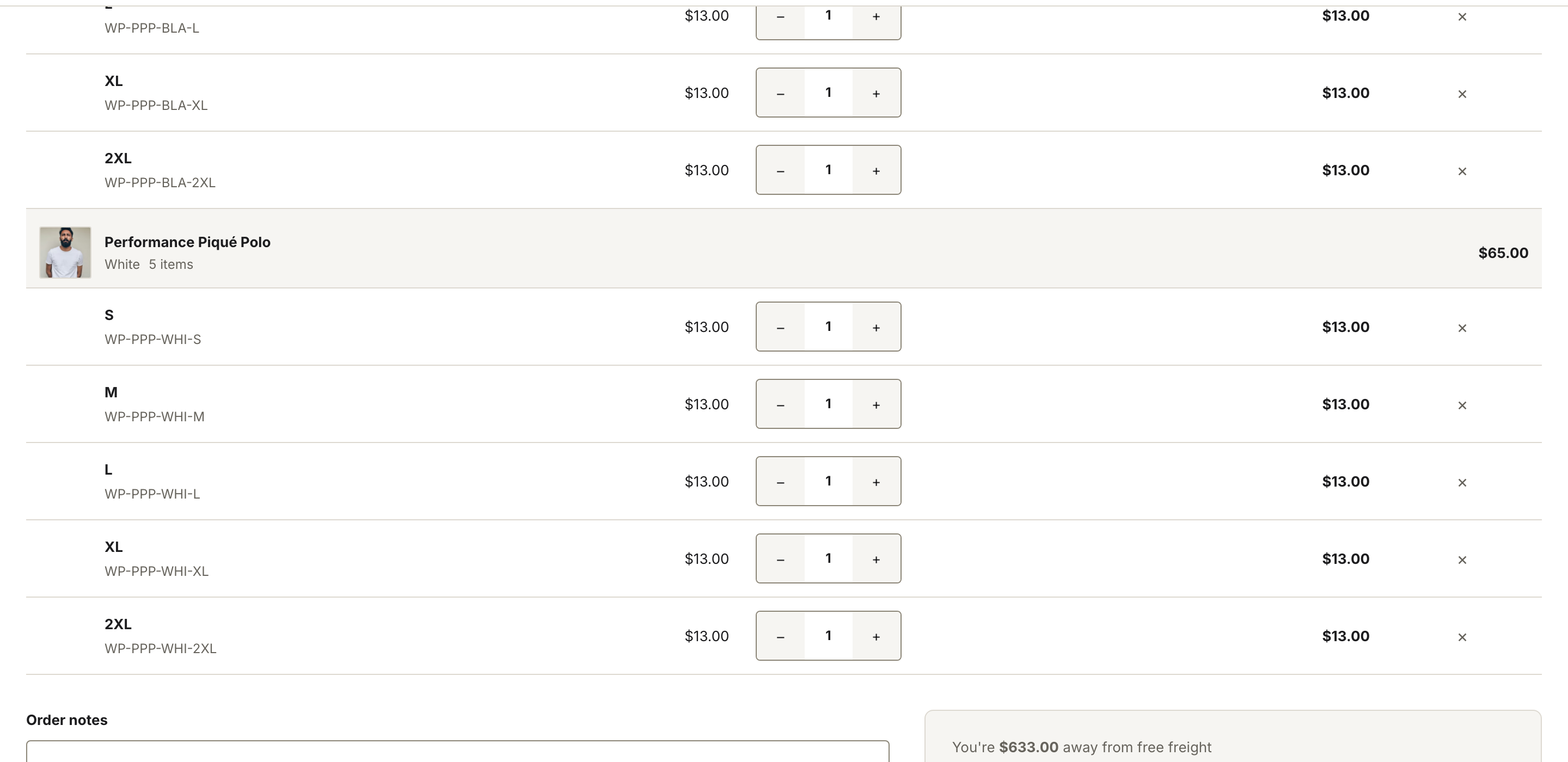 The cart page with a discount code applied and its removable row